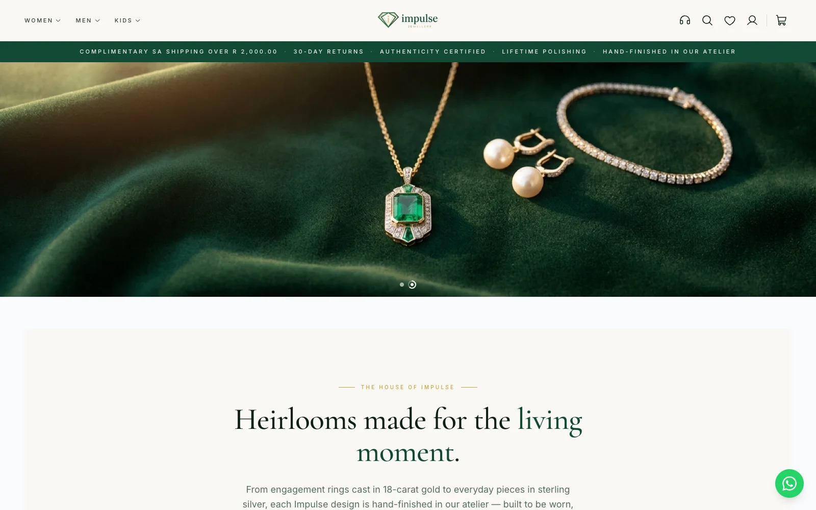Screenshot of Impulse Jewellery - An ecommerce store for hand-finished jewellery in 18-carat gold and sterling silver, running on our custom ecommerce platform