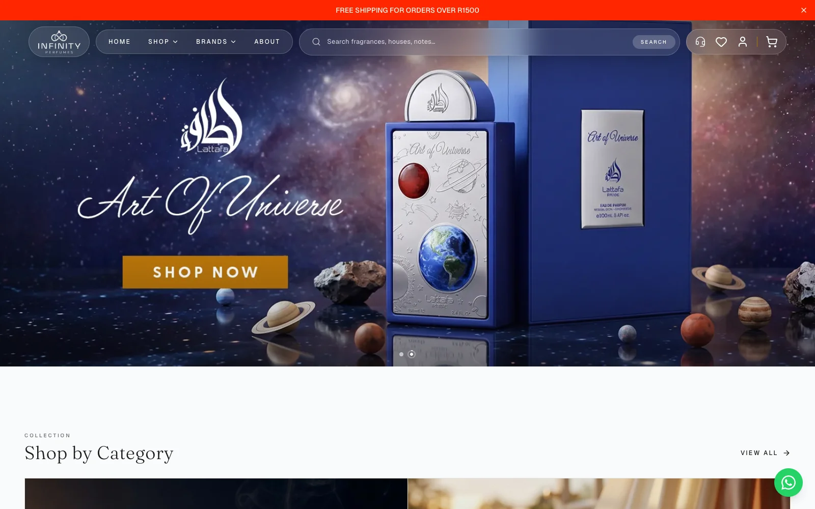 Screenshot of Infinity Perfumes - An ecommerce fragrance store for designer and Arabian perfume houses, running on our custom ecommerce platform